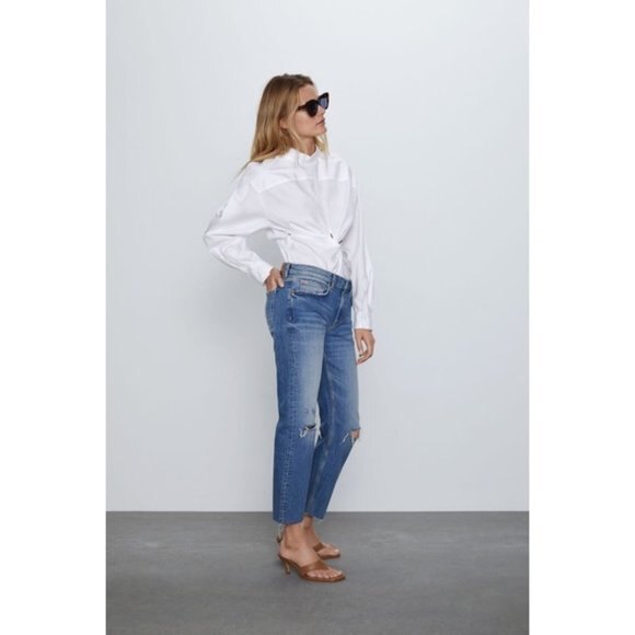 Premium Denim Zara Deconstructed Slim Boyfriend Raw Hem Jeans (NWT) - Picture 3 of 6